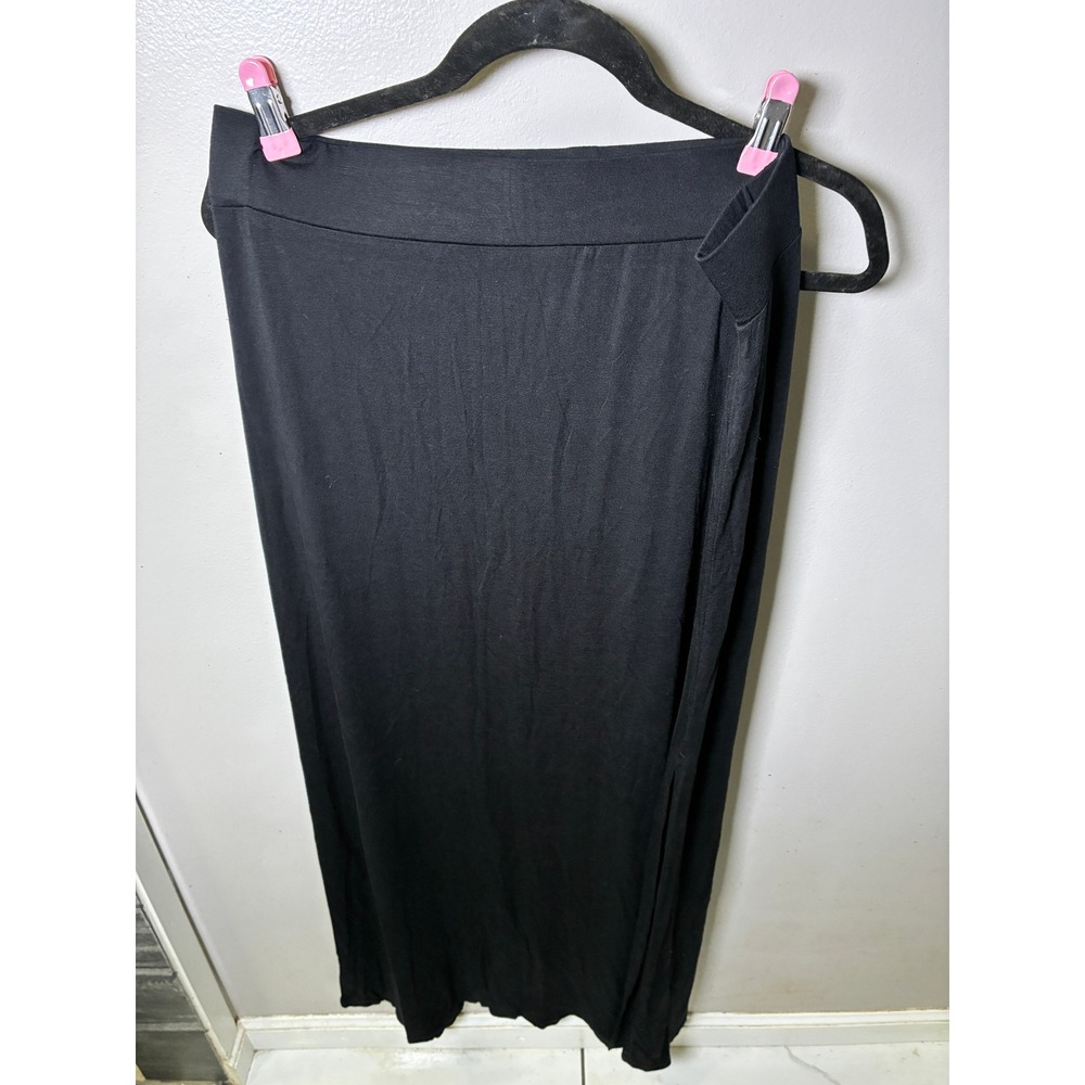 Guess Womens XL Black Jersey Knit Maxi Skirt High Waist Side Slit W33DG2K0610